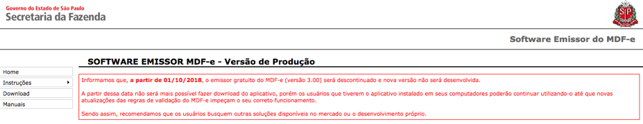 Noticia fim do emissor gratuito de MDF-e SEFAZ/SP